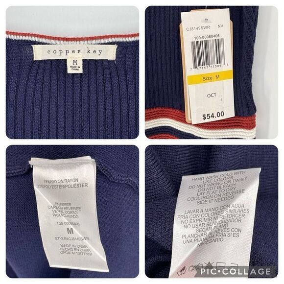 Copper Key Ribbed Knit Fit & Flare Sweater Skater Dress Mini Juniors Medium Navy - Picture 7 of 7